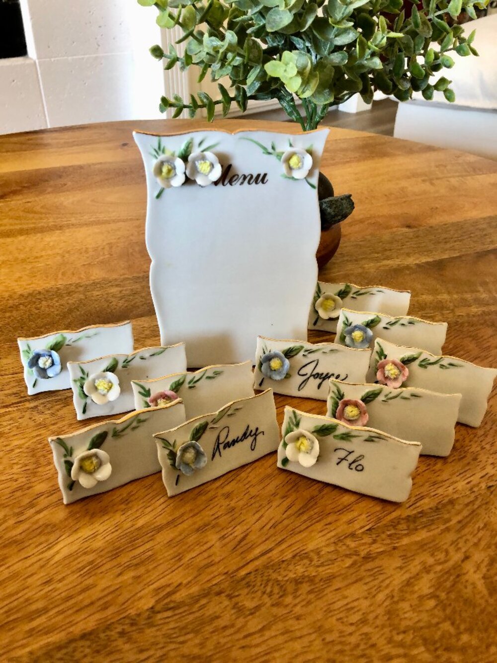 Vintage Shafford Floral 3D Porcelain Reusable Place Card Holders & Menu Board